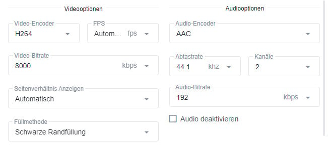 Option für Video, Audio