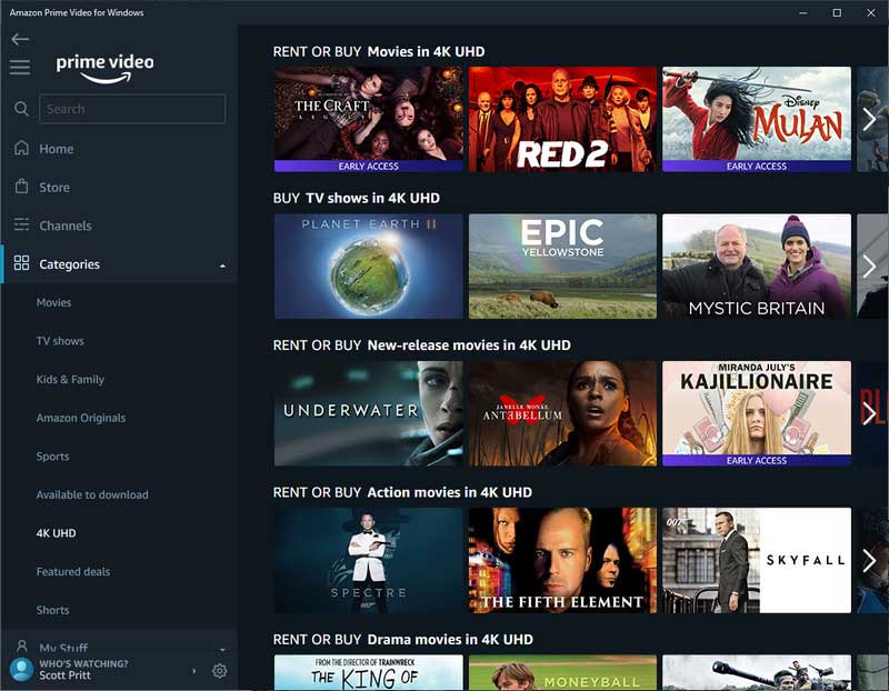 4k videos on prime video app