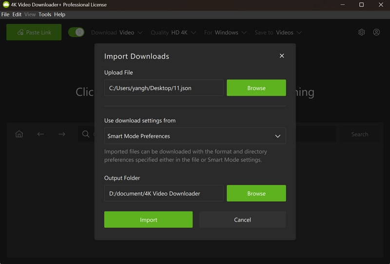 4k video downloader import and export downloads